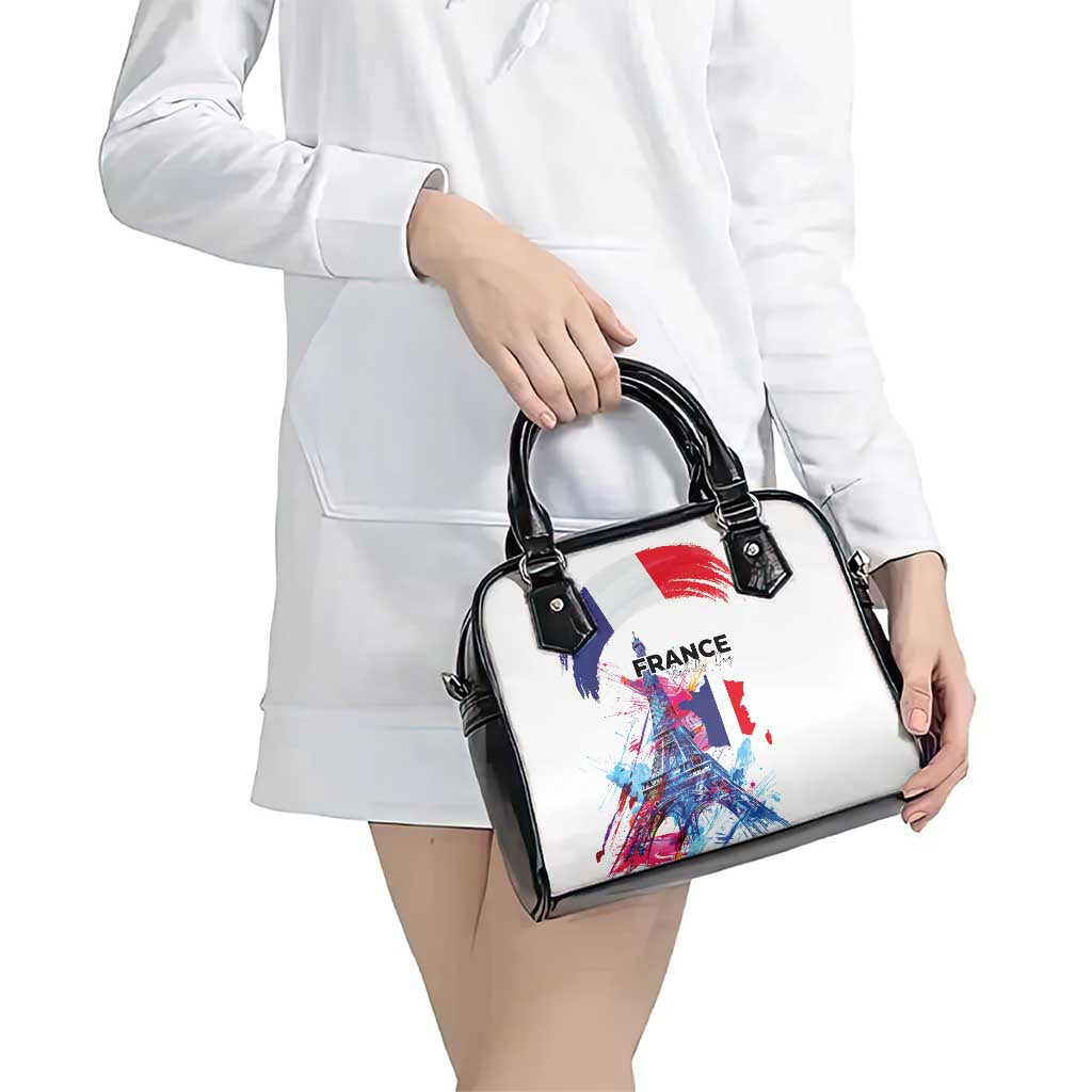 Bastille Day Shoulder Handbag Eiffel Tower Brush Strokes Colorful with The Map