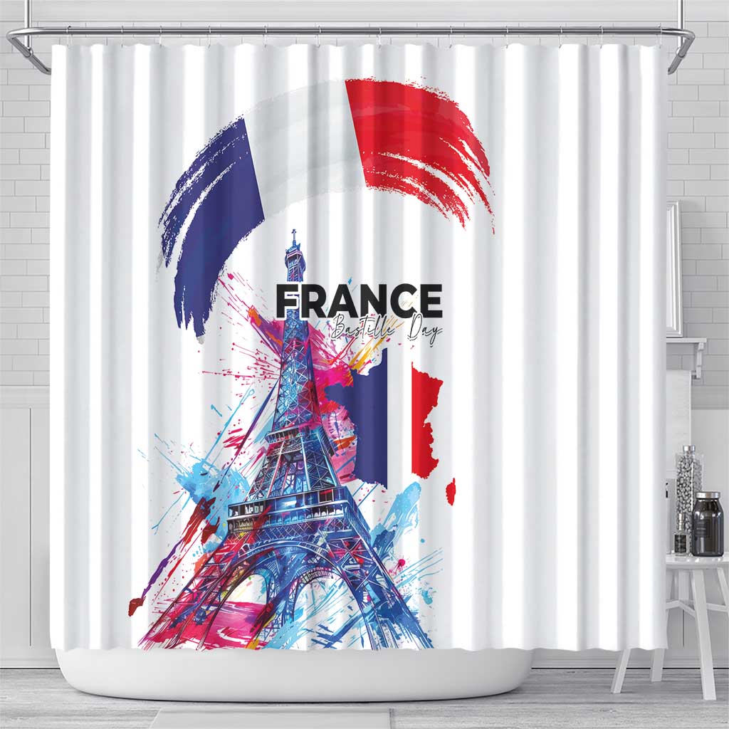 Bastille Day Shower Curtain Eiffel Tower Brush Strokes Colorful with The Map