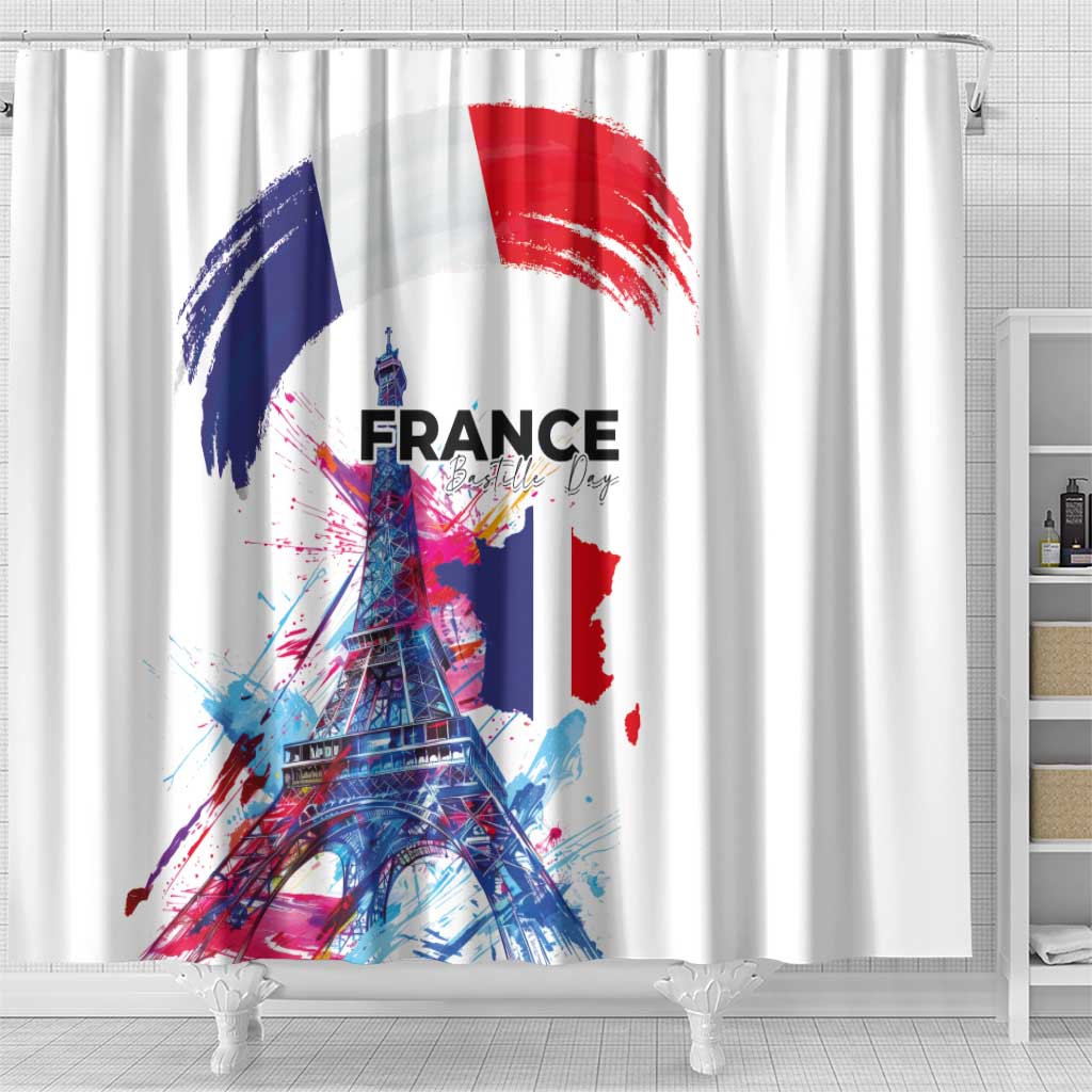 Bastille Day Shower Curtain Eiffel Tower Brush Strokes Colorful with The Map