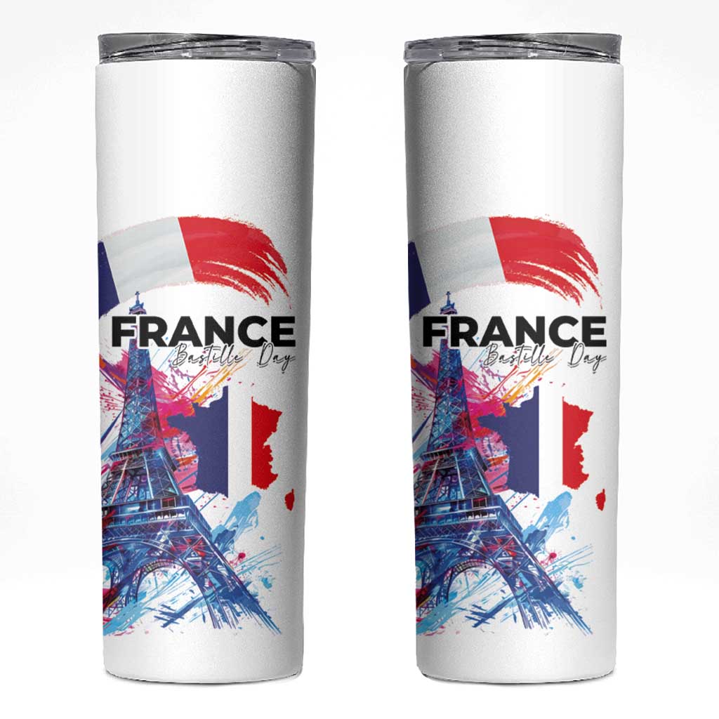 Bastille Day Skinny Tumbler Eiffel Tower Brush Strokes Colorful with The Map