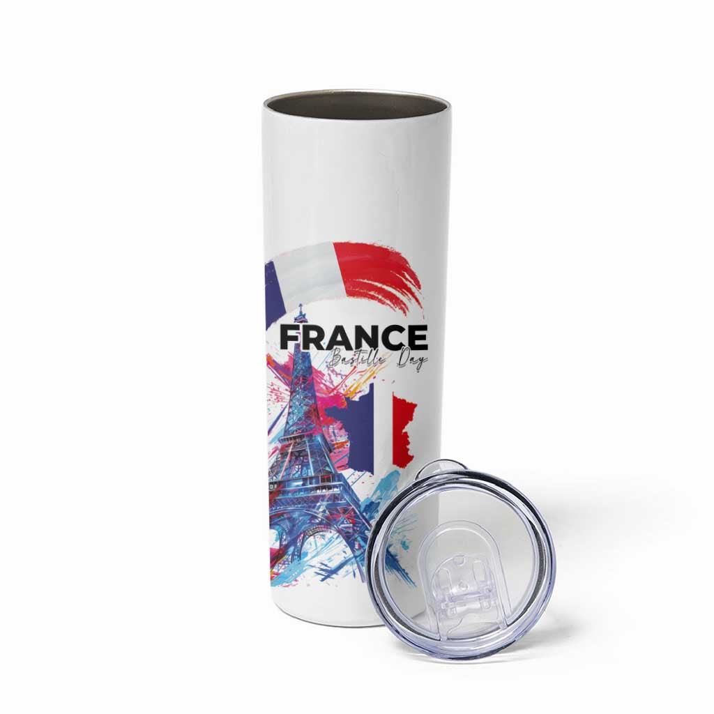 Bastille Day Skinny Tumbler Eiffel Tower Brush Strokes Colorful with The Map