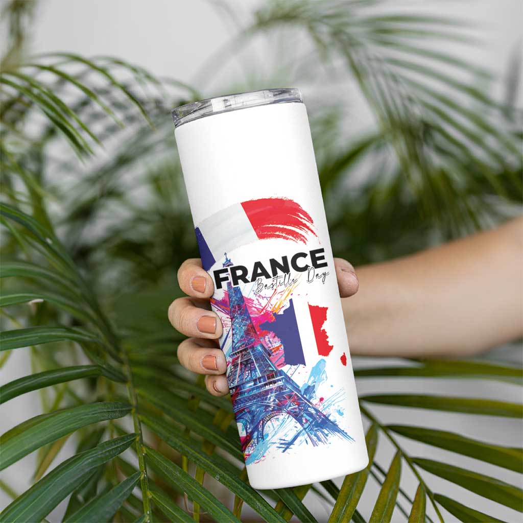 Bastille Day Skinny Tumbler Eiffel Tower Brush Strokes Colorful with The Map