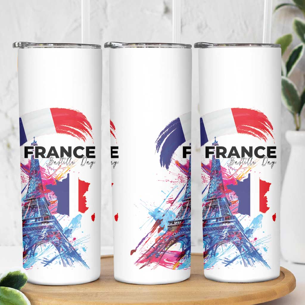 Bastille Day Skinny Tumbler Eiffel Tower Brush Strokes Colorful with The Map