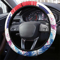 Bastille Day Steering Wheel Cover Eiffel Tower Brush Strokes Colorful with The Map