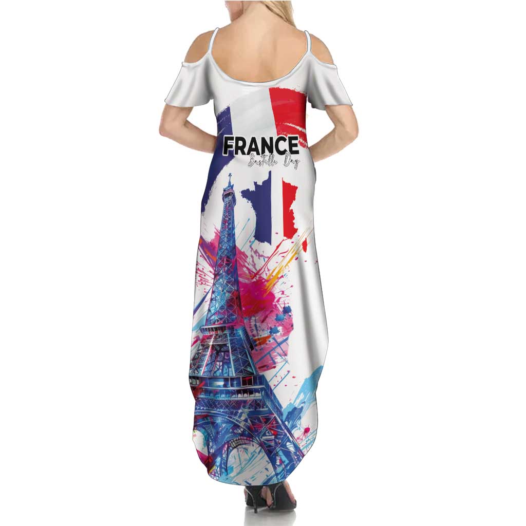 Bastille Day Summer Maxi Dress Eiffel Tower Brush Strokes Colorful with The Map
