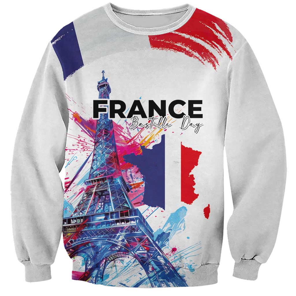 Bastille Day Sweatshirt Eiffel Tower Brush Strokes Colorful with The Map