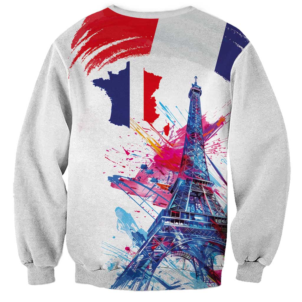 Bastille Day Sweatshirt Eiffel Tower Brush Strokes Colorful with The Map