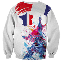 Bastille Day Sweatshirt Eiffel Tower Brush Strokes Colorful with The Map