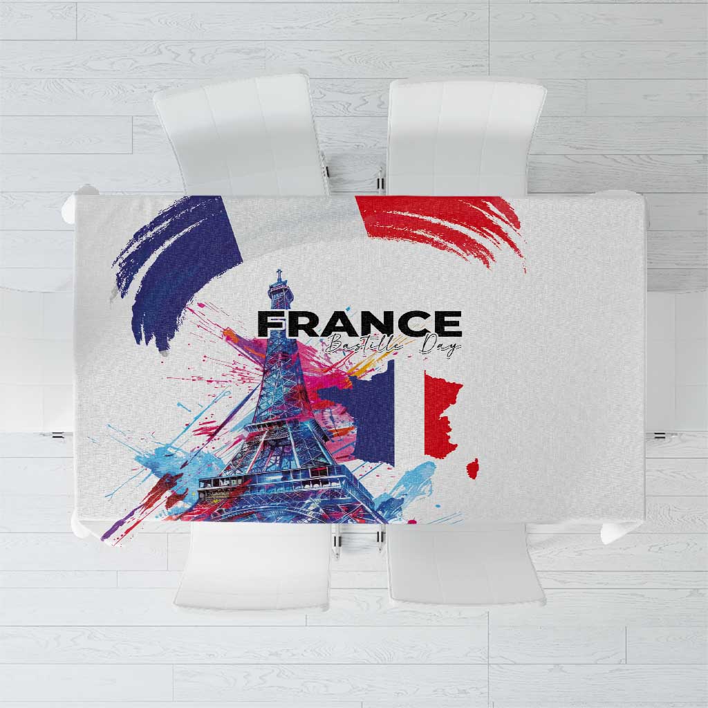 Bastille Day Tablecloth Eiffel Tower Brush Strokes Colorful with The Map