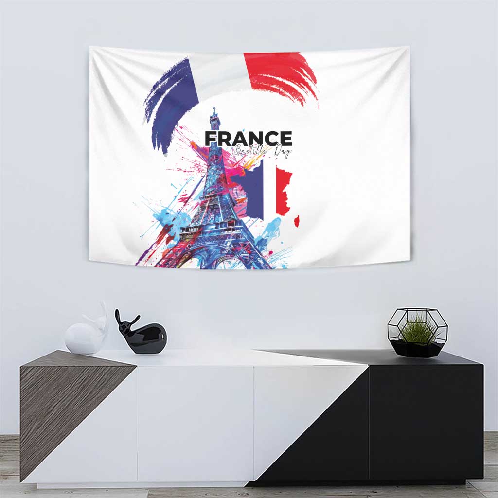 Bastille Day Tapestry Eiffel Tower Brush Strokes Colorful with The Map