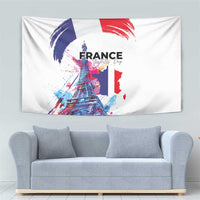 Bastille Day Tapestry Eiffel Tower Brush Strokes Colorful with The Map