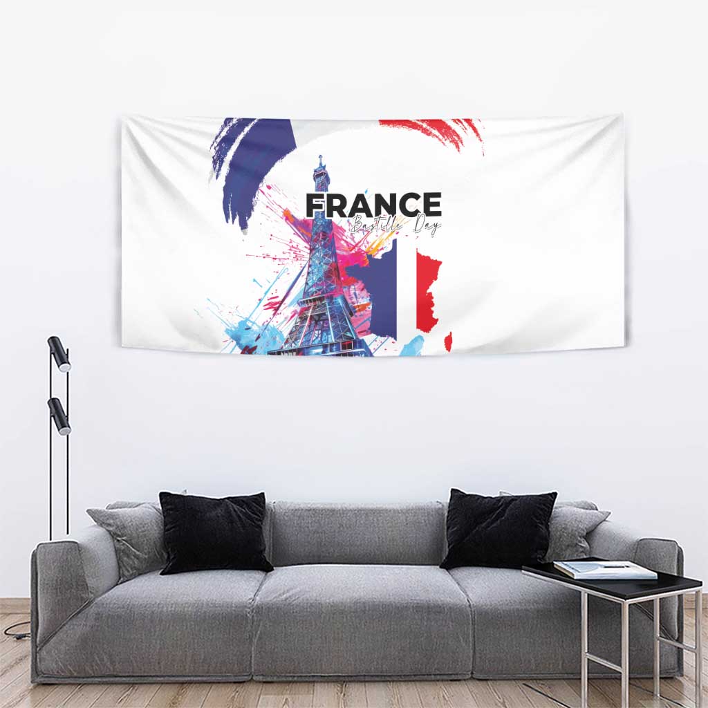 Bastille Day Tapestry Eiffel Tower Brush Strokes Colorful with The Map