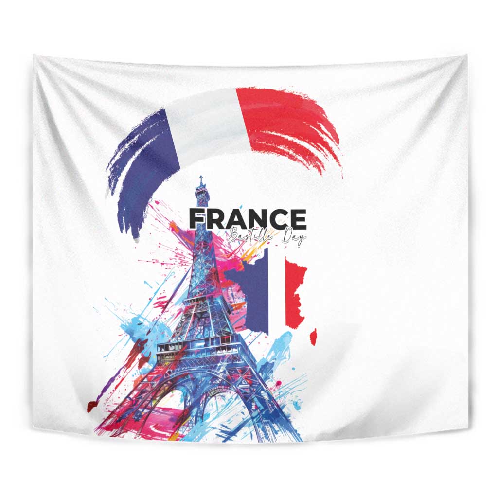 Bastille Day Tapestry Eiffel Tower Brush Strokes Colorful with The Map