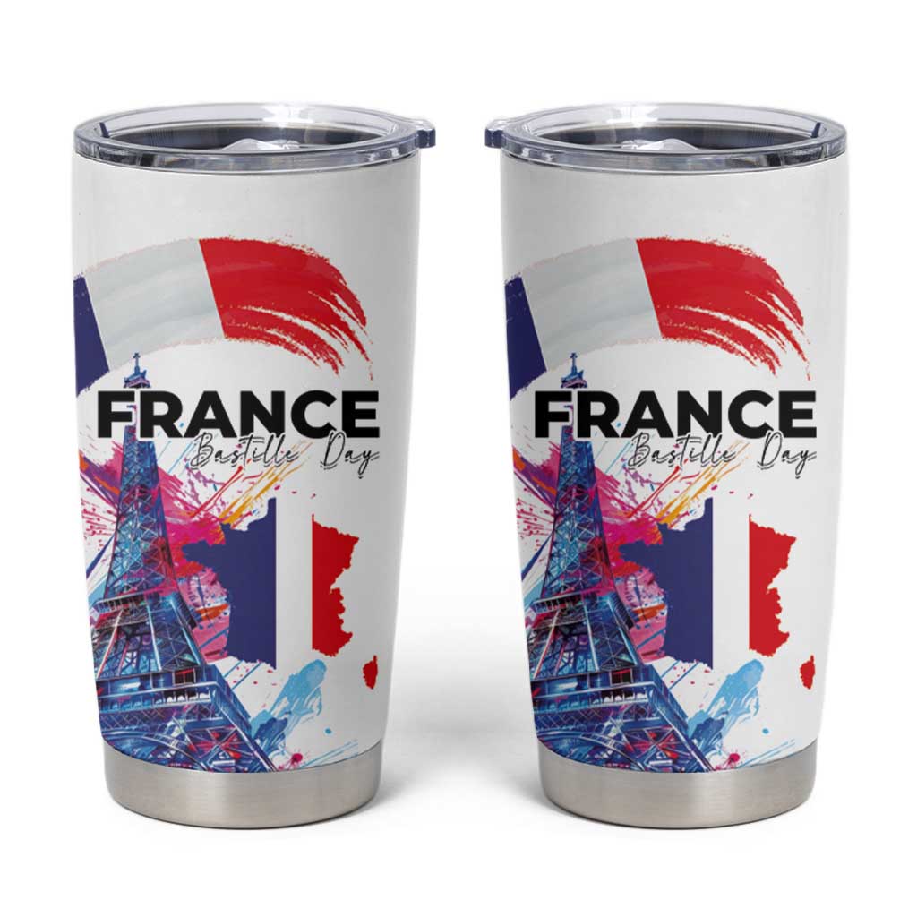 Bastille Day Tumbler Cup Eiffel Tower Brush Strokes Colorful with The Map