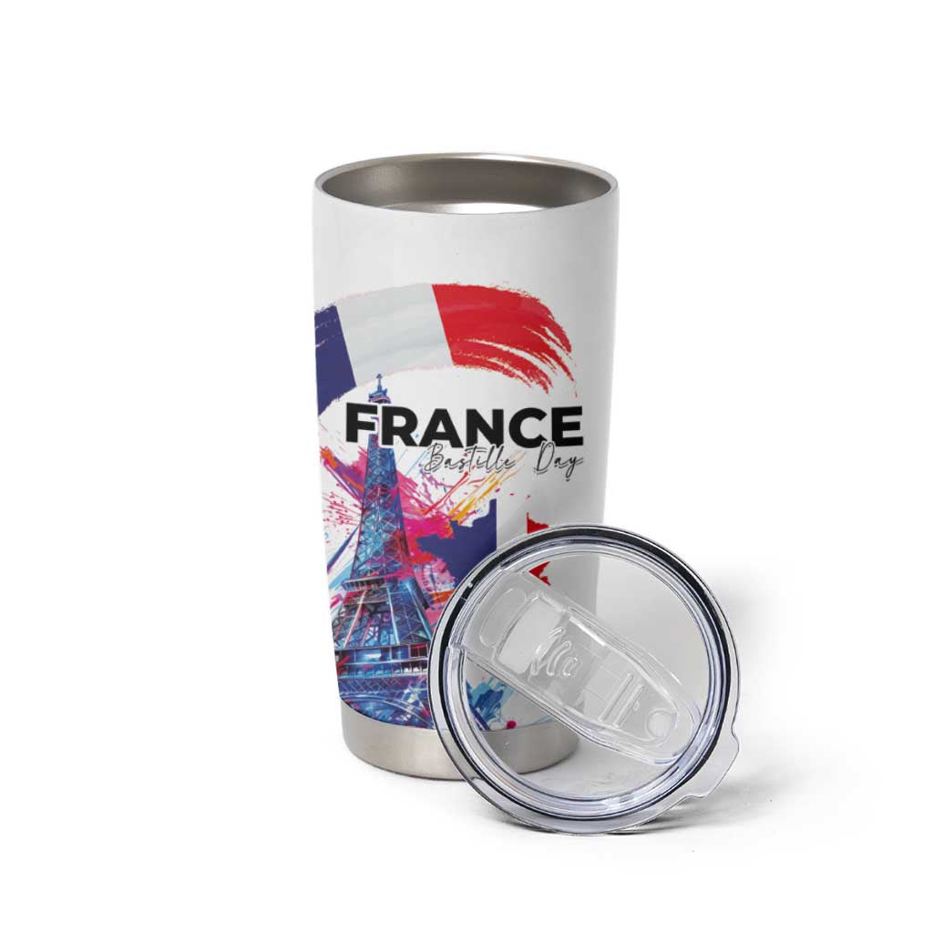 Bastille Day Tumbler Cup Eiffel Tower Brush Strokes Colorful with The Map