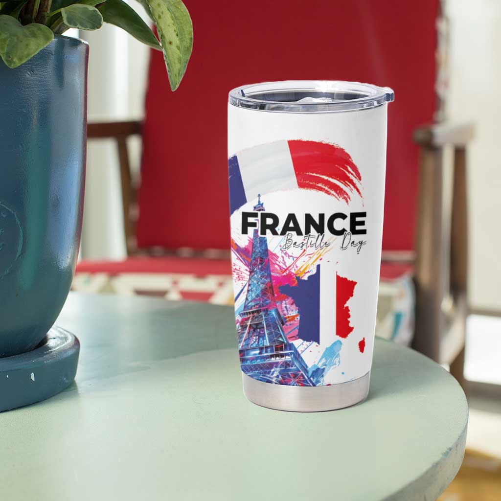 Bastille Day Tumbler Cup Eiffel Tower Brush Strokes Colorful with The Map