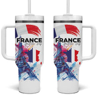 Bastille Day Tumbler With Handle Eiffel Tower Brush Strokes Colorful with The Map