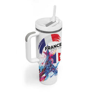 Bastille Day Tumbler With Handle Eiffel Tower Brush Strokes Colorful with The Map