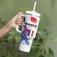 Bastille Day Tumbler With Handle Eiffel Tower Brush Strokes Colorful with The Map