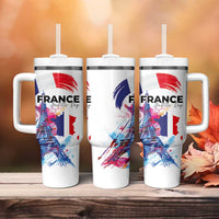 Bastille Day Tumbler With Handle Eiffel Tower Brush Strokes Colorful with The Map