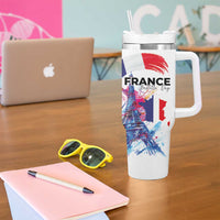 Bastille Day Tumbler With Handle Eiffel Tower Brush Strokes Colorful with The Map