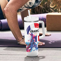 Bastille Day Tumbler With Handle Eiffel Tower Brush Strokes Colorful with The Map