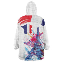 Bastille Day Wearable Blanket Hoodie Eiffel Tower Brush Strokes Colorful with The Map