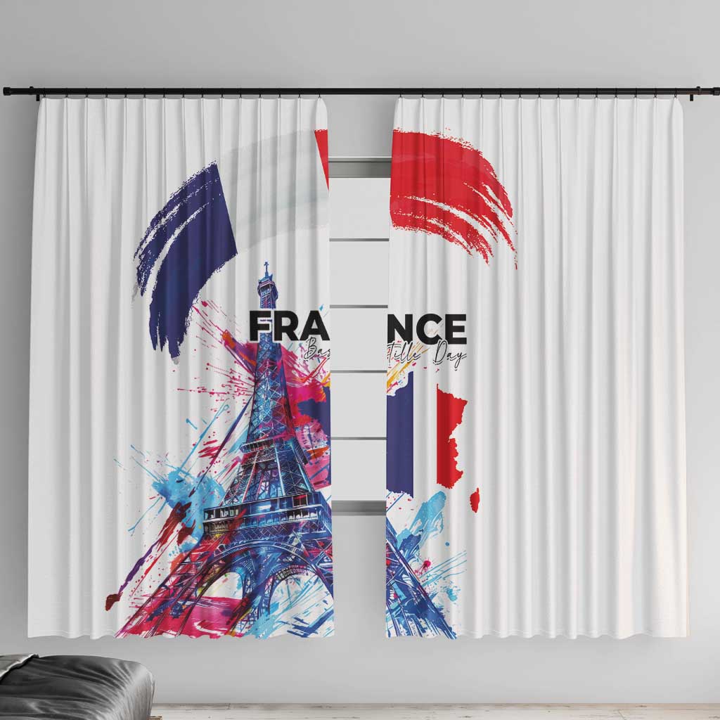 Bastille Day Window Curtain Eiffel Tower Brush Strokes Colorful with The Map