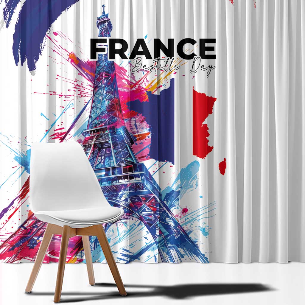 Bastille Day Window Curtain Eiffel Tower Brush Strokes Colorful with The Map