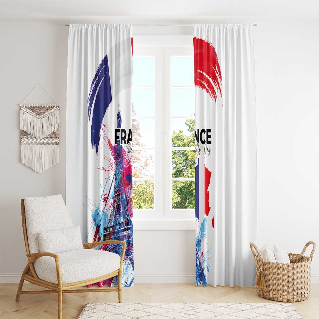 Bastille Day Window Curtain Eiffel Tower Brush Strokes Colorful with The Map