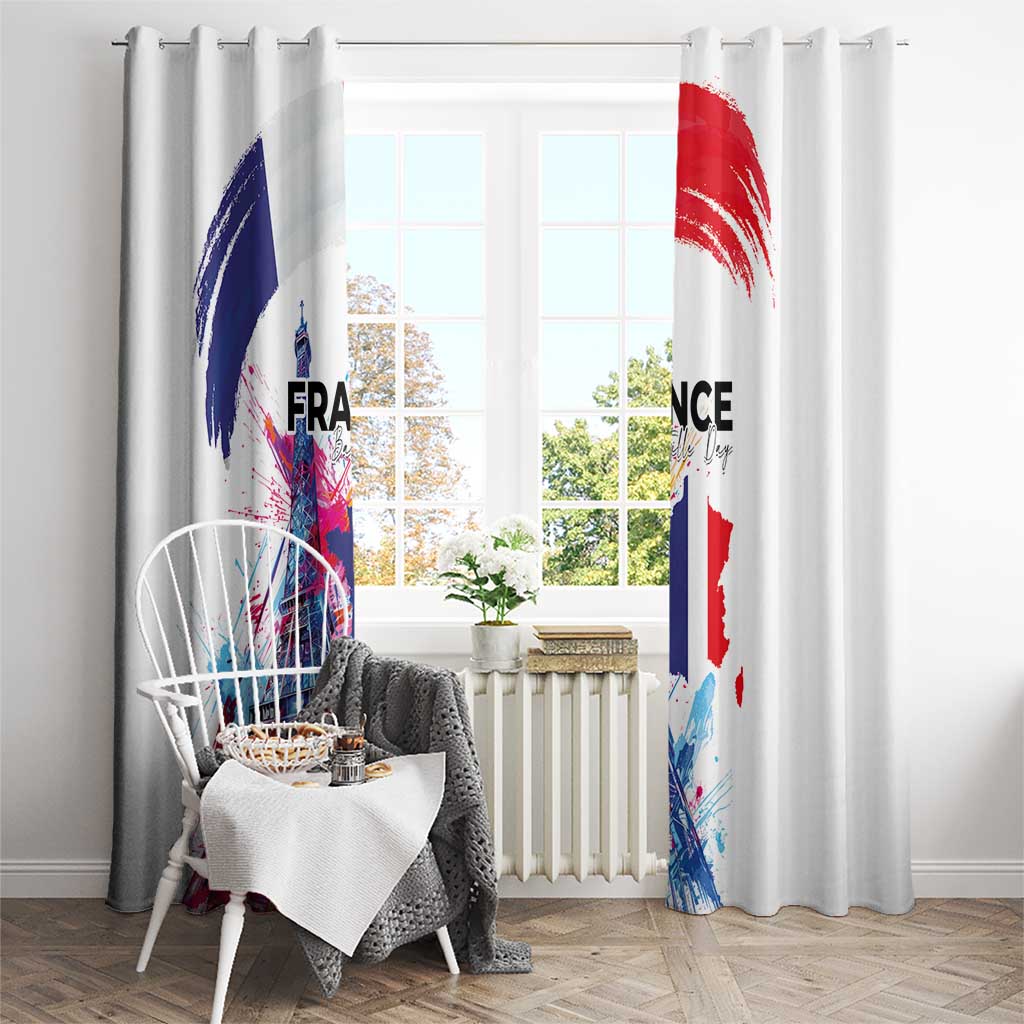 Bastille Day Window Curtain Eiffel Tower Brush Strokes Colorful with The Map