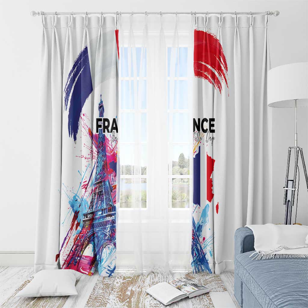 Bastille Day Window Curtain Eiffel Tower Brush Strokes Colorful with The Map
