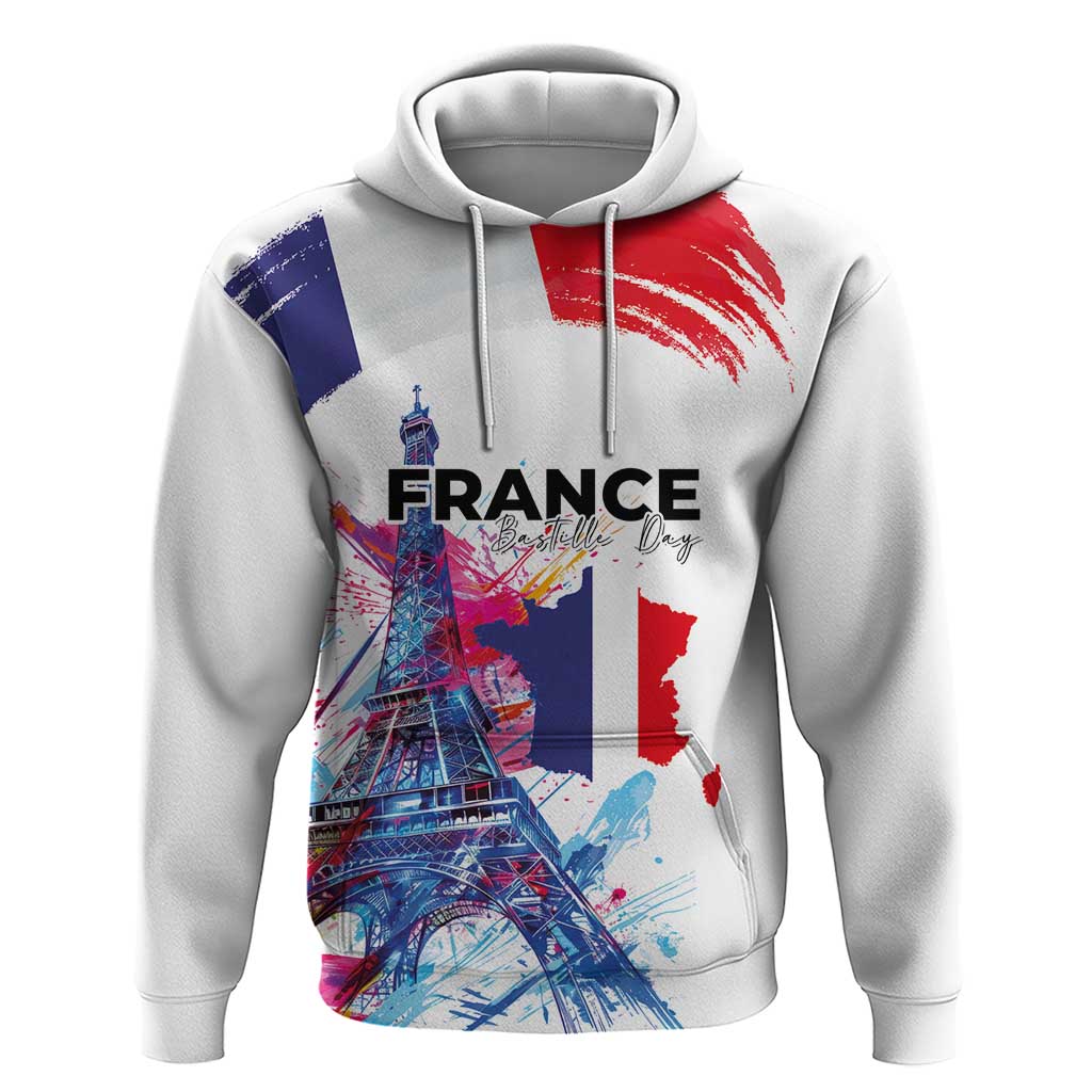 Bastille Day Zip Hoodie Eiffel Tower Brush Strokes Colorful with The Map