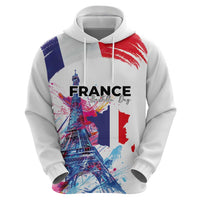 Bastille Day Zip Hoodie Eiffel Tower Brush Strokes Colorful with The Map