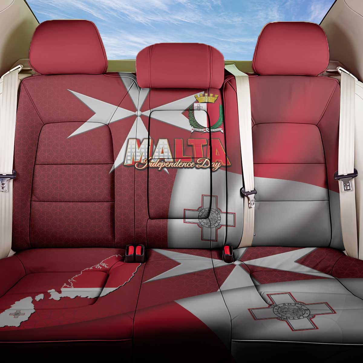 Malta Independence Day Back Car Seat Cover National Flag with Maltese Cross and Emblem