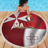 Malta Independence Day Beach Blanket National Flag with Maltese Cross and Emblem