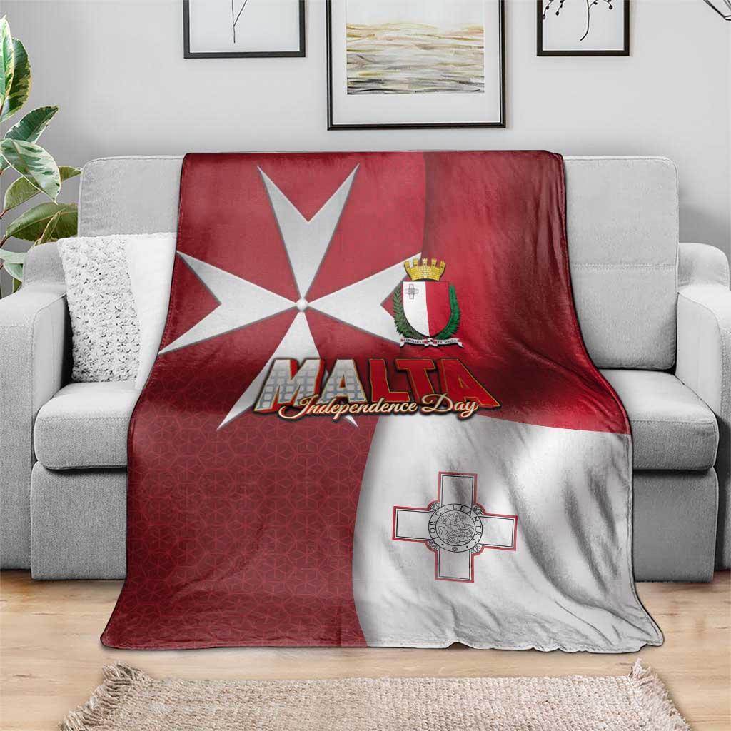 Malta Independence Day Blanket National Flag with Maltese Cross and Emblem