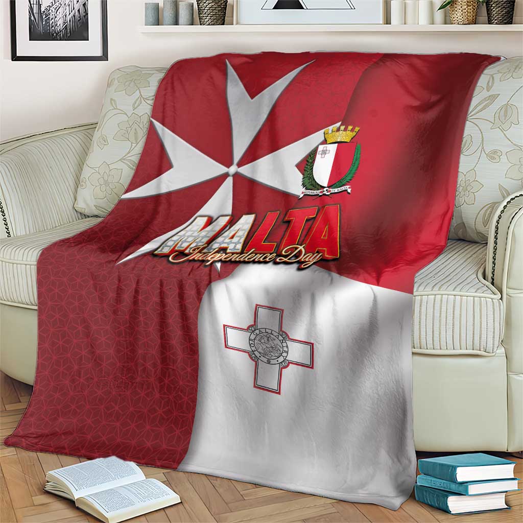 Malta Independence Day Blanket National Flag with Maltese Cross and Emblem