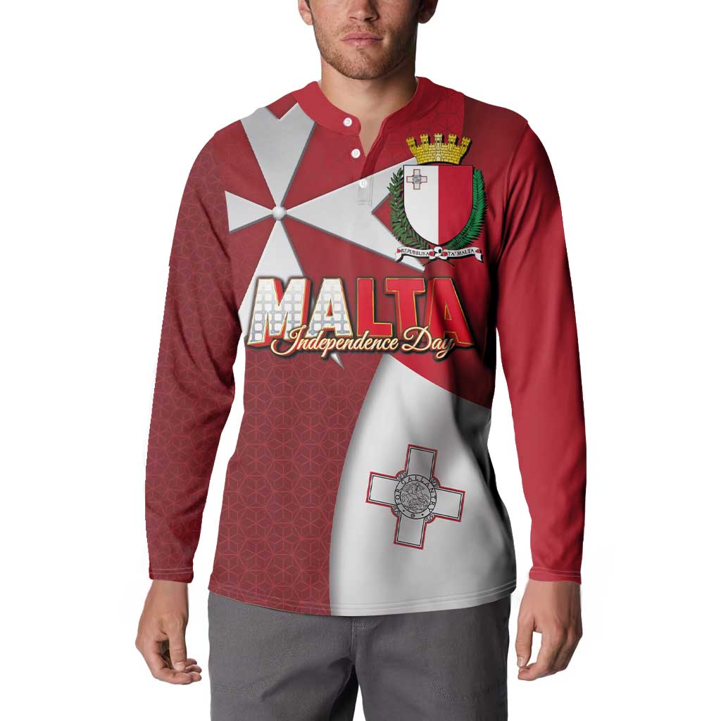 Malta Independence Day Button Sweatshirt National Flag with Maltese Cross and Emblem