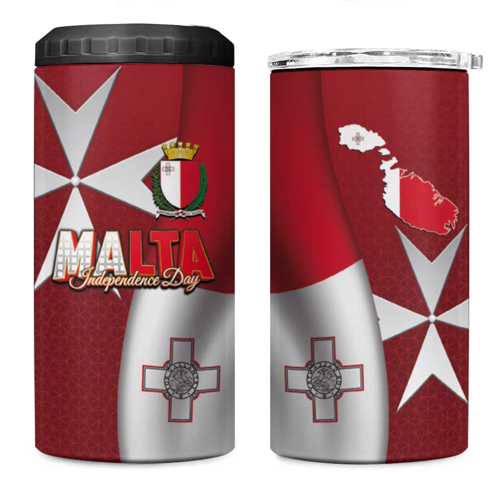 Malta Independence Day 4 in 1 Can Cooler Tumbler National Flag with Maltese Cross and Emblem