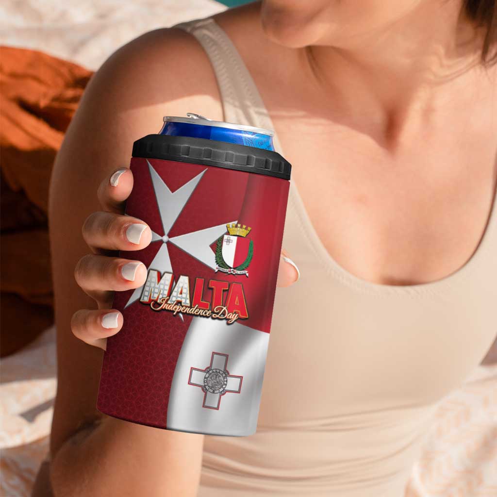 Malta Independence Day 4 in 1 Can Cooler Tumbler National Flag with Maltese Cross and Emblem