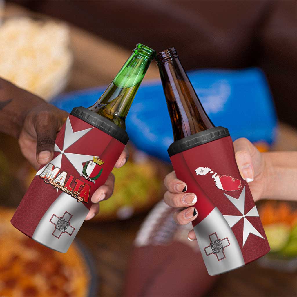 Malta Independence Day 4 in 1 Can Cooler Tumbler National Flag with Maltese Cross and Emblem