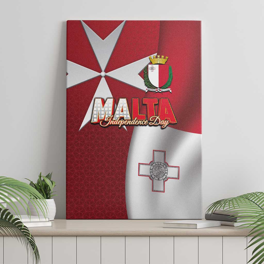 Malta Independence Day Canvas Wall Art National Flag with Maltese Cross and Emblem