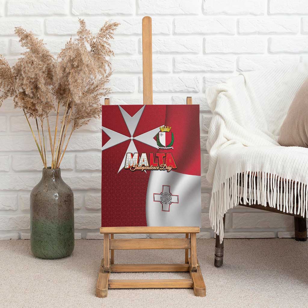 Malta Independence Day Canvas Wall Art National Flag with Maltese Cross and Emblem
