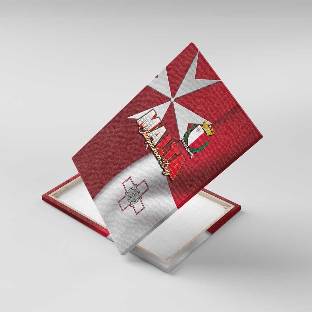 Malta Independence Day Canvas Wall Art National Flag with Maltese Cross and Emblem