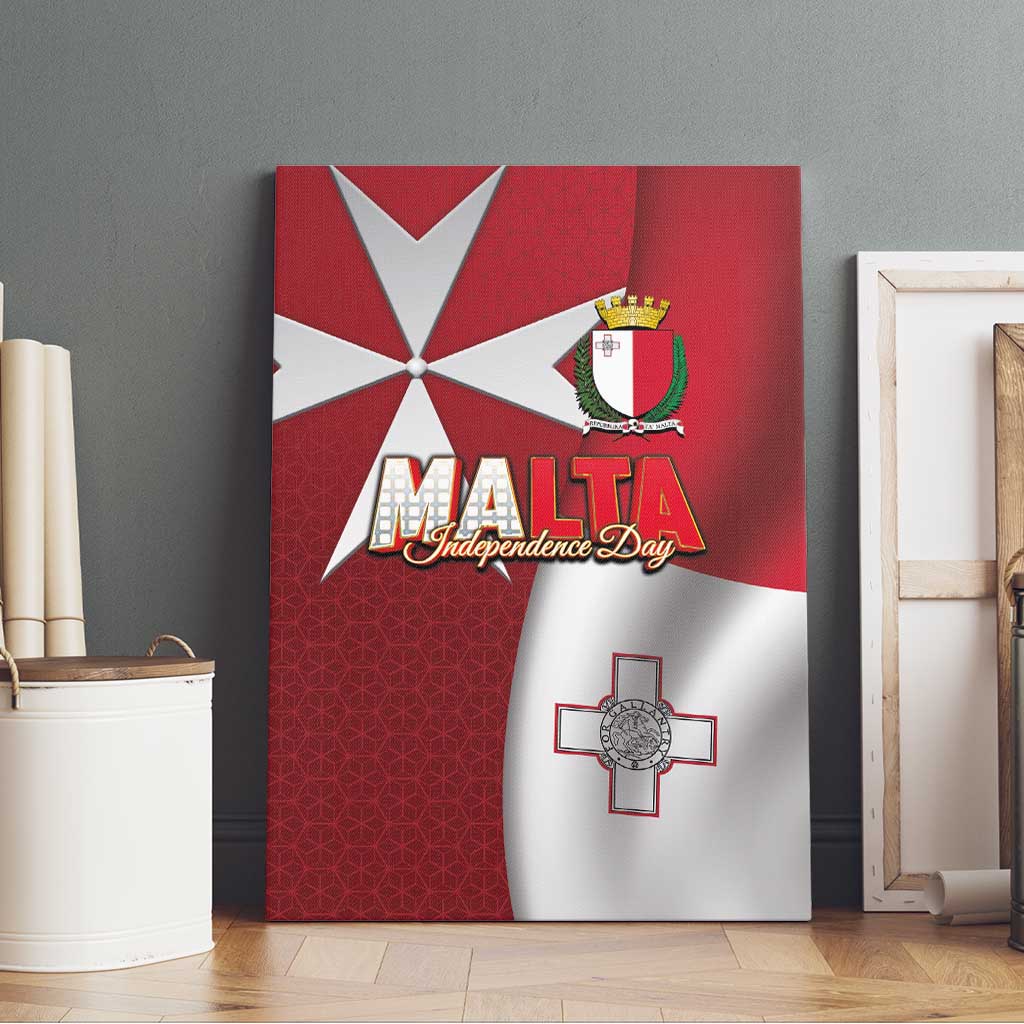 Malta Independence Day Canvas Wall Art National Flag with Maltese Cross and Emblem