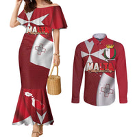 Malta Independence Day Couples Matching Mermaid Dress and Long Sleeve Button Shirt National Flag with Maltese Cross and Emblem