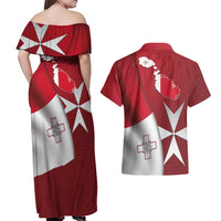 Malta Independence Day Couples Matching Off Shoulder Maxi Dress and Hawaiian Shirt National Flag with Maltese Cross and Emblem