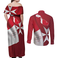 Malta Independence Day Couples Matching Off Shoulder Maxi Dress and Long Sleeve Button Shirt National Flag with Maltese Cross and Emblem