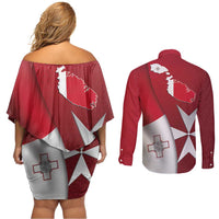 Malta Independence Day Couples Matching Off Shoulder Short Dress and Long Sleeve Button Shirt National Flag with Maltese Cross and Emblem
